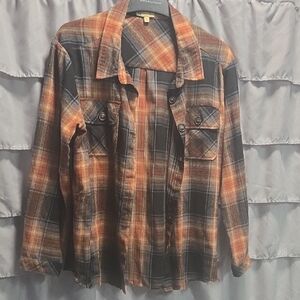 Democracy Women's Plaid Button Down Shirt - Orange and Black